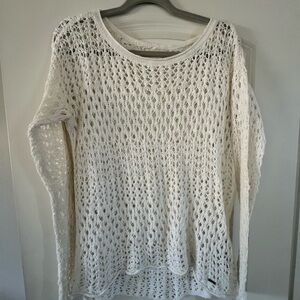Hollister White Crochet Knit Sweater